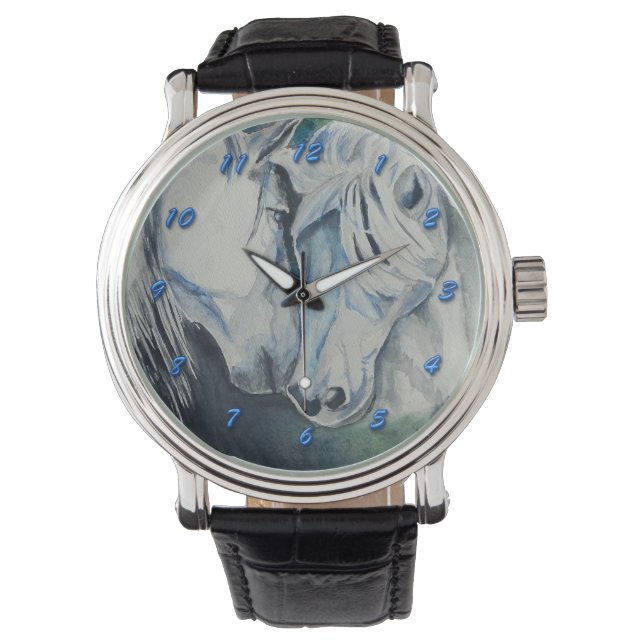Horse Watch, Blue med blå nummer Armbandsur (Framsida)