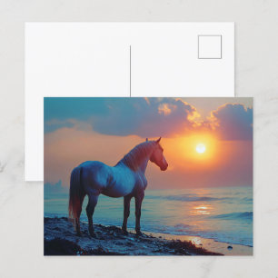Horse Watching Sunset by Seaside Vykort