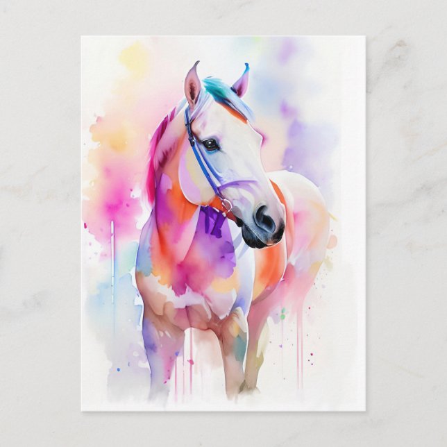 Horse Watercolor Porträtt 1 Vykort (Framsida)