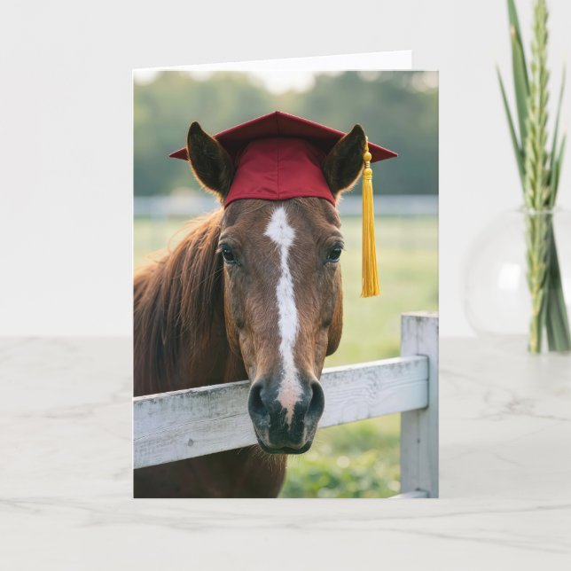 Horse Wearing a Red Graduation Cap Kort (Framsida)