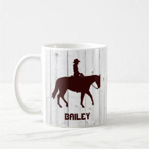 Horse Western Horseback Woman Wood Personlig Kaffemugg