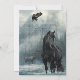 Horse Wildlife Winter Watercolor Julkort