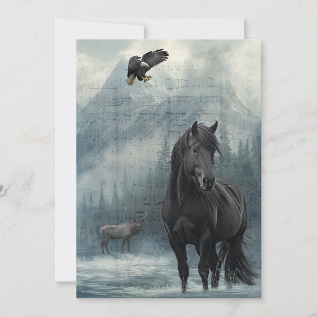 Horse Wildlife Winter Watercolor Julkort (Framsida)