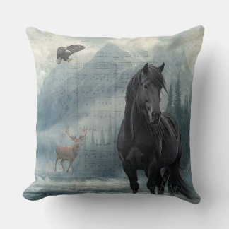 Horse Wildlife Winter Watercolor Kudde