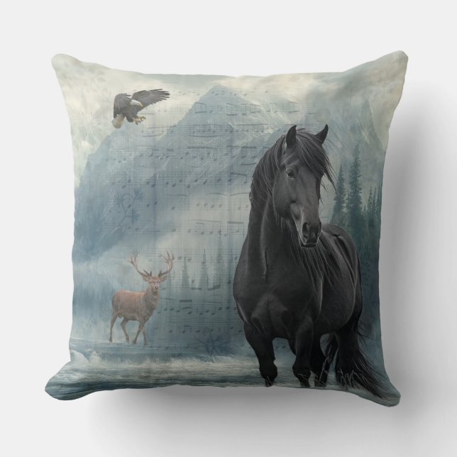 Horse Wildlife Winter Watercolor Kudde (Framsida)