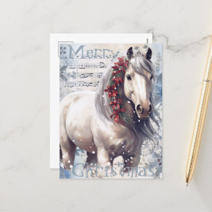 Horse Winter-julets vattenfärg Helg Vykort