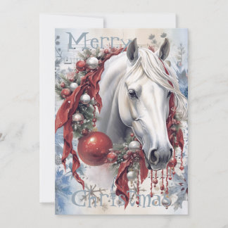 Horse Winter-julets vattenfärg Julkort