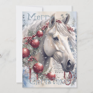 Horse Winter-julets vattenfärg Julkort