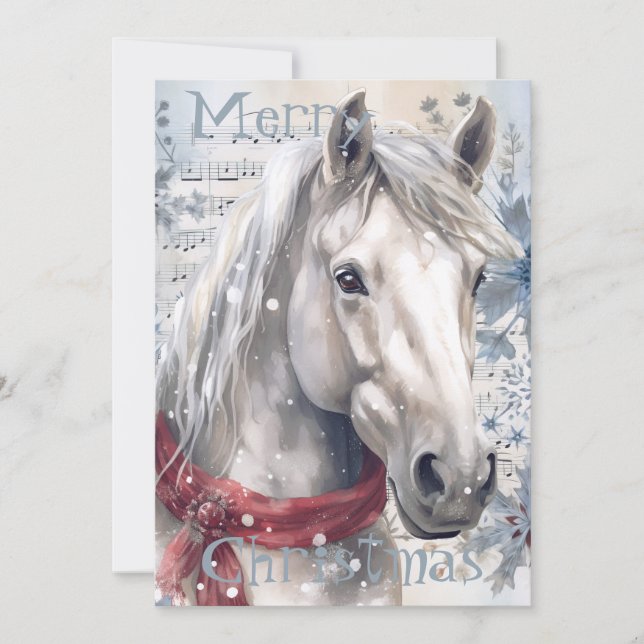 Horse Winter-julets vattenfärg Julkort (Framsida)