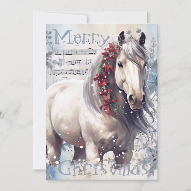 Horse Winter-julets vattenfärg Julkort (Framsida)