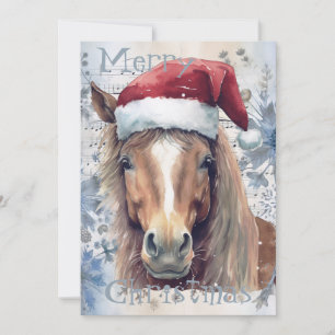 Horse Winter-julets vattenfärg Julkort