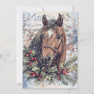 Horse Winter-julets vattenfärg Julkort
