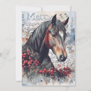 Horse Winter-julets vattenfärg Julkort