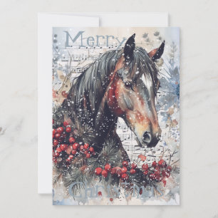 Horse Winter-julets vattenfärg Julkort