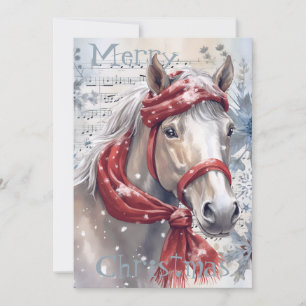 Horse Winter-julets vattenfärg Julkort