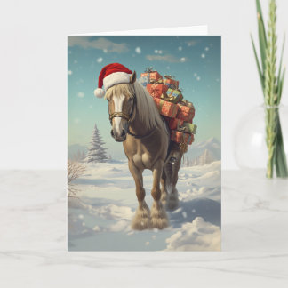 Horse with Christmas presents in the snow Kort