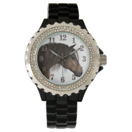 Horse Women's Rhinestone Black Enamel Watch Armbandsur