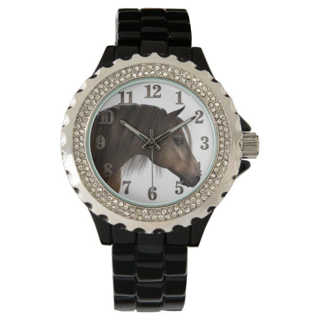 Horse Women's Rhinestone Black Enamel Watch Armbandsur (Framsida)