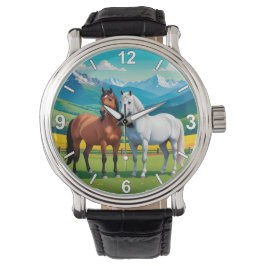 Horse Wrist Watch – White and Brown Horses Elegant Armbandsur