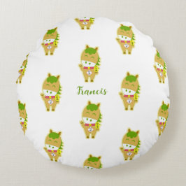 Horse Year Lucky Cute Personalized Round Pillow Rund Kudde