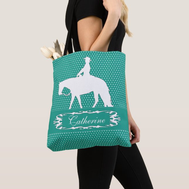 Horseback Rider Cowgirl CUSTOM NAME Tote Bag Tygkasse (Närbild)