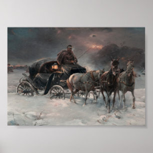 Horsedrawn vagn på natten poster