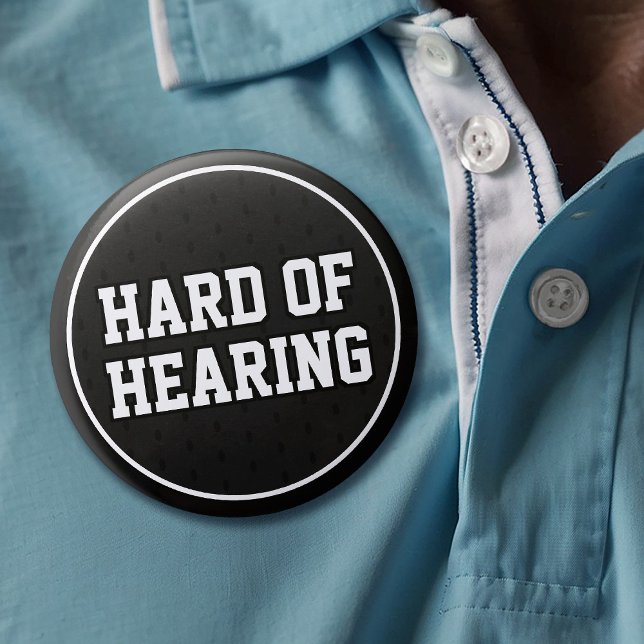 Hörselnedsättning Svart Vitt Sport Varsity dövhet Knapp (Hard of Hearing Black White Sport Varsity Deafness Button)