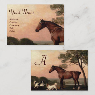 HORSES/A Bay Hunter med två spanjorer Monogram Visitkort