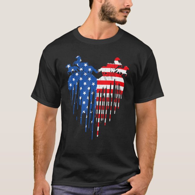 Horses American Flag Heart 4th of July USA Patriot T Shirt (Framsida)
