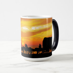 Horses Cattle Sunset Cowboy Silhouette Mugg