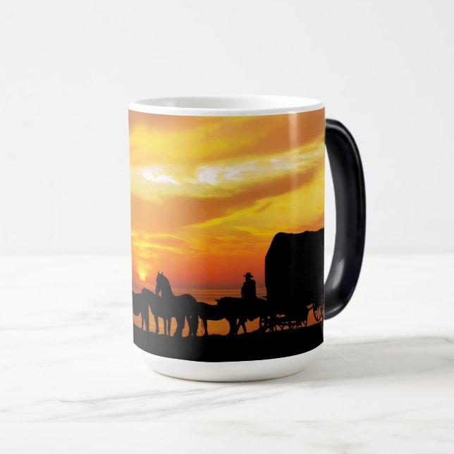 Horses Cattle Sunset Cowboy Silhouette Mugg (Framsida höger)