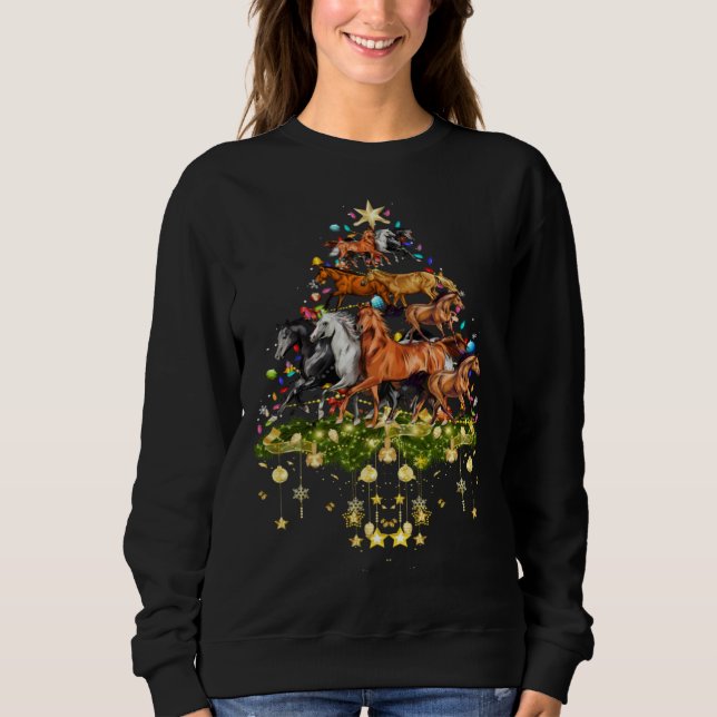 Horses Christmas Tree Lights Holiday Horse T Shirt (Framsida)