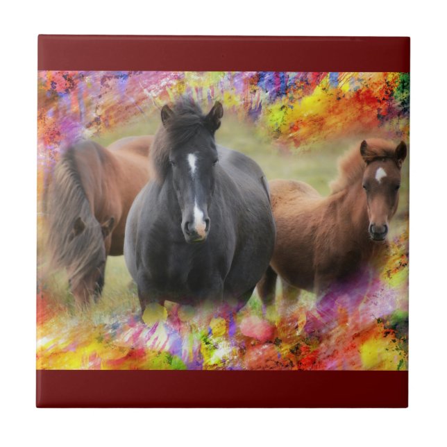 Horses Colorful Kakelplatta (Framsidan)