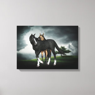HORSES COLT OCH FILLY, KANVASTRYCK, TVÅ FOALS ART CANVASTRYCK