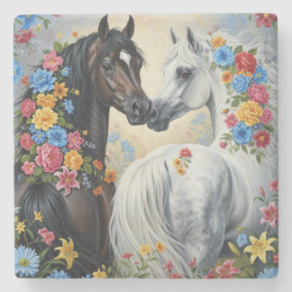  Horses framed in flowers Coaster Stenunderlägg