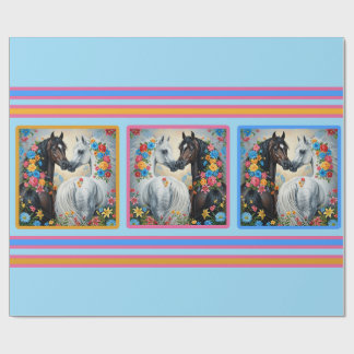 Horses Framed in flowers Wrapping Paper Presentpapper