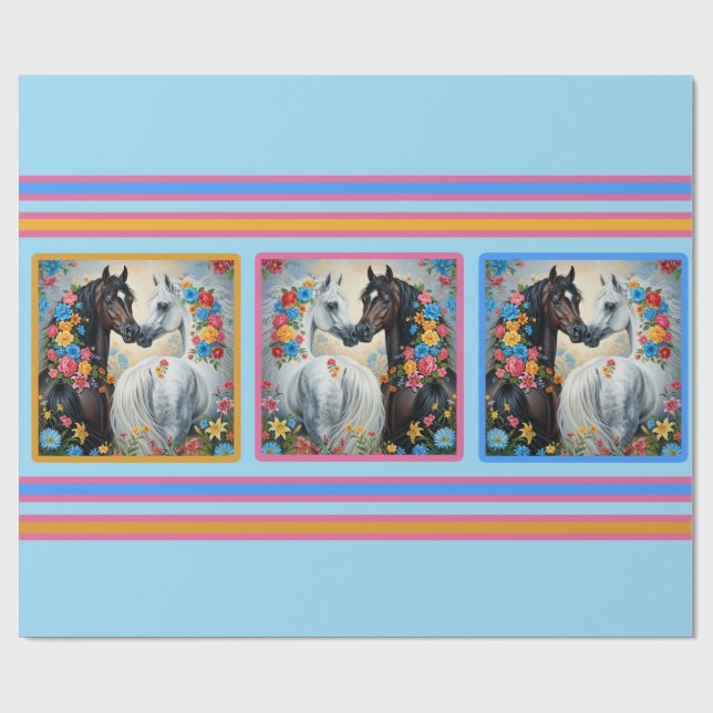 Horses Framed in flowers Wrapping Paper Presentpapper (Platt)