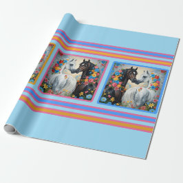 Horses Framed in flowers Wrapping Paper Presentpapper