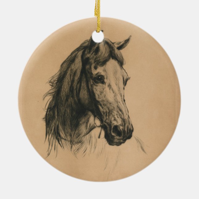 Horses Head (av Heywood Hardy) Julgransprydnad Keramik (Baksidan)