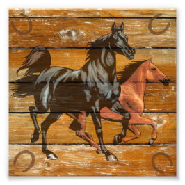 Horses Horseshoes Barn Wood Cowboy Fototryck