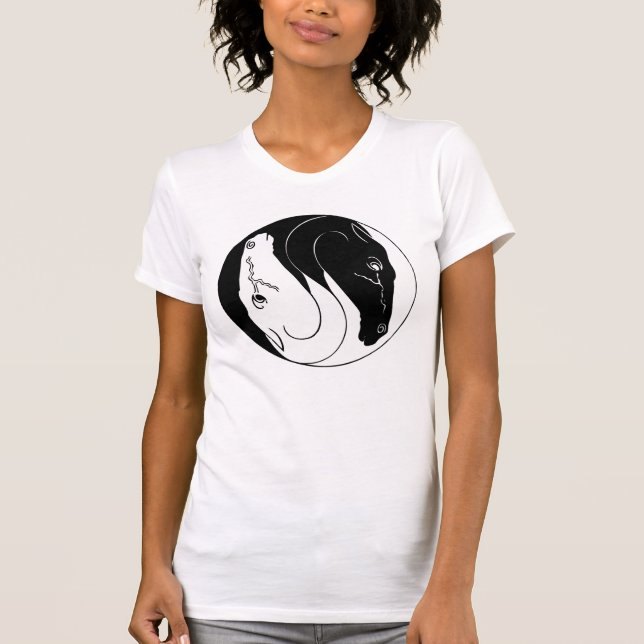 Horses huvuden yin yang t shirt (Framsida)