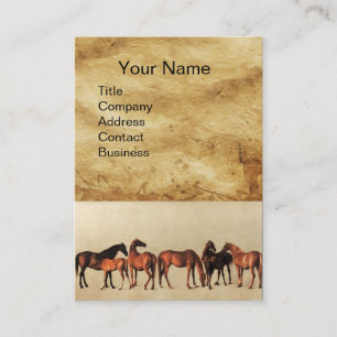 HORSES/MARES OCH FOALS Brown Parchment Visitkort