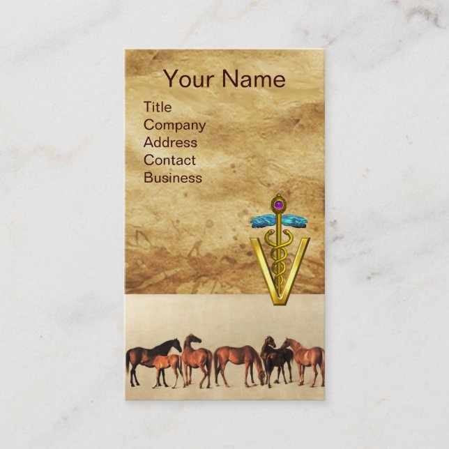 HORSES/MARES OCH FOALS CADUCEUS VETERINARY SYMBOL VISITKORT (Framsida)