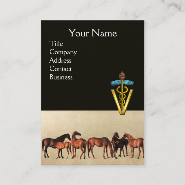 HORSES/MARES OCH FOALS CADUCEUS VETERINARY SYMBOL VISITKORT (Framsida)