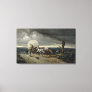 Horses Teckning Carts up a Backe, 1856 Canvastryck