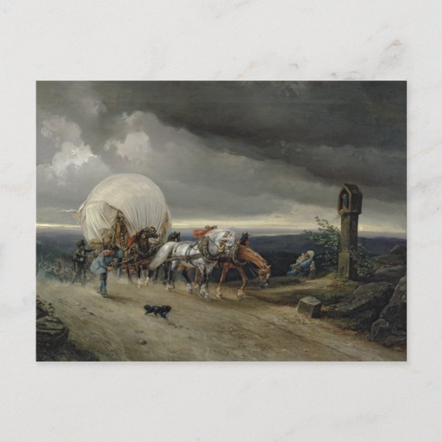 Horses Teckning Carts up a Backe, 1856 Vykort (Framsida)