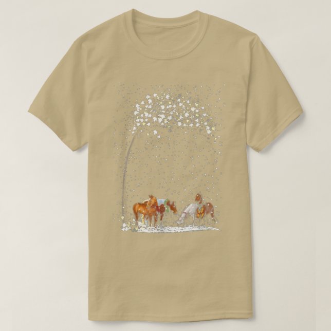 Horses Träd Winter Forest Snö T Shirt (Design framsida)