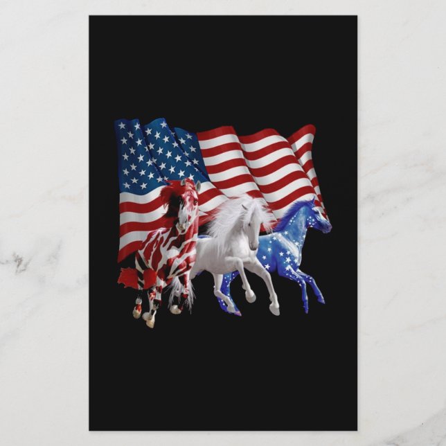 Horses Usa American Flagga Horse Brevpapper (Framsida)