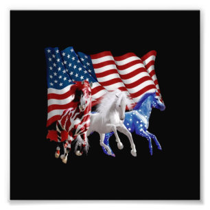 Horses Usa American Flagga Horse Fototryck
