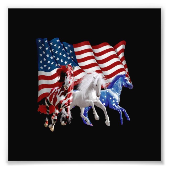 Horses Usa American Flagga Horse Fototryck (Framsidan)